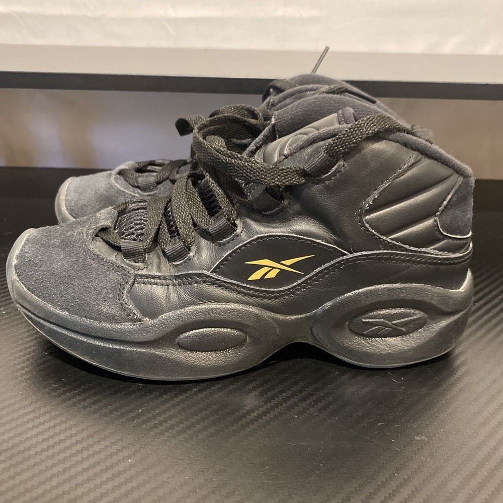 Reebok Question Mid Black Gold Iverson Athletic Shoes Youth Size 3